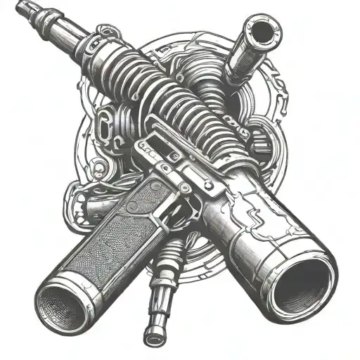 Create a tattoo of a rap microphone morphing into a Kalashnikov rifle tattoo design idea
