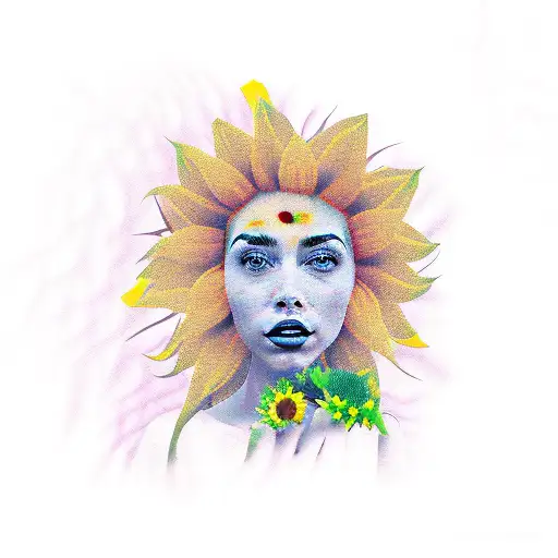 sunflower head thick full body girl tattoo design idea