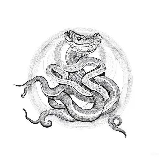 snake around an unicursed hexagram tattoo design idea