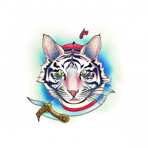 cat tiger with a dagger tattoo design idea