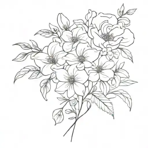 may June July January and March birth flower bouquet  tattoo design idea
