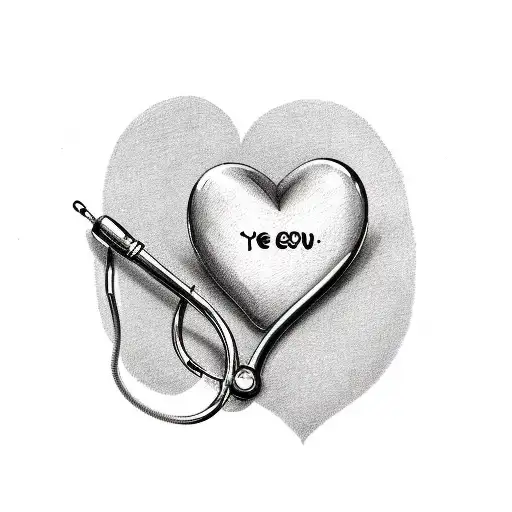 Stethoscope forming a heart shape with 'I love you more' written in EKG style tattoo design idea
