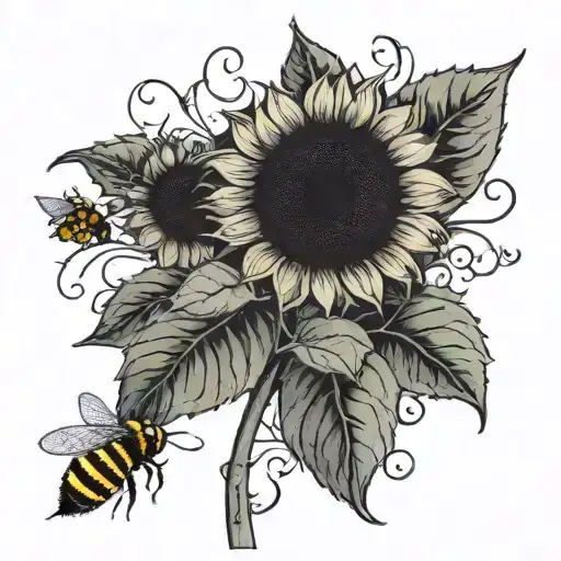 Sunflower, but the stem is looks like a semi colon, with bees flying around it  tattoo design idea