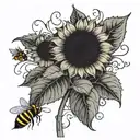Sunflower, but the stem is looks like a semi colon, with bees flying around it  tattoo design idea