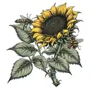 Sunflower, but the stem is looks like a semi colon, with bees flying around it  tattoo design idea
