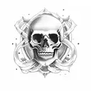 Skull and crossing bones with a banner that says 'Dead Men Tell No Tales' tattoo design idea