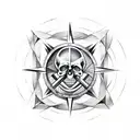 Skull and crossing bones intertwined with a compass rose tattoo design idea