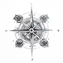 Skull and crossing bones intertwined with a compass rose tattoo design idea