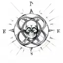 Skull and crossing bones intertwined with a compass rose tattoo design idea