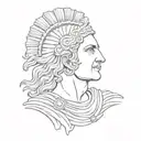 portrait of Alexander the Great, Macedonian sun shining behind him, Greek meander bordering  tattoo design idea