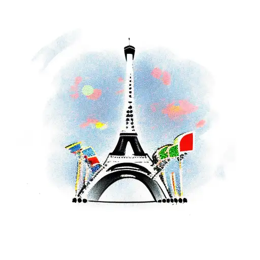 cartoon representation of Paris with Eiffel Tower. tattoo design idea
