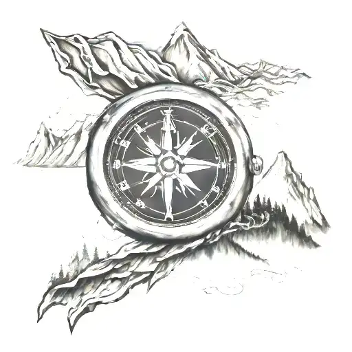 compass, clock, mountains, travel, Tennessee  tattoo design idea