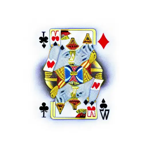 four playing cards all from the clubs suit, the number 7, queen, king, and ace.  tattoo design idea