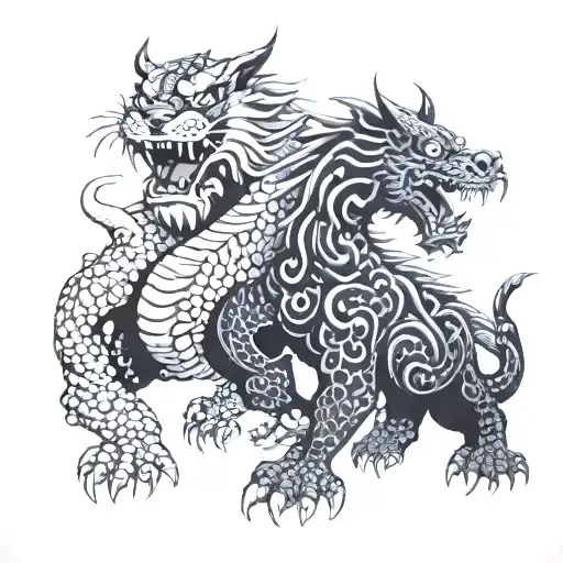 dragon tiger foo dog tattoo design idea
