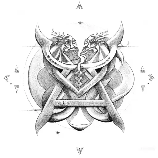 libra and airies zodiac sign combined tattoo design idea