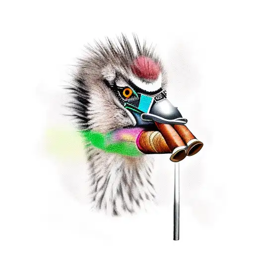 emu smoking a cigar tattoo design idea