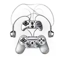 A gaming controller intertwined with musical instruments tattoo design idea
