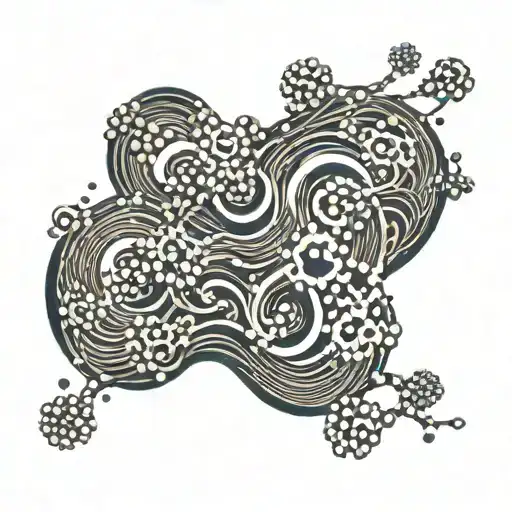 A caffeine molecule intertwined with traditional Japanese wave patterns tattoo design idea