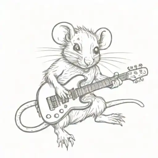 cute rat playing  Electric guitar tattoo design idea