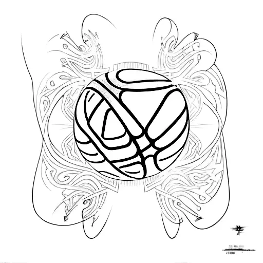 fusion of basketball and  heart, show  numbers 6, 1996 and 2002 tattoo design idea