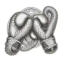 An abstract representation of boxing gloves intertwined with a snake, symbolizing strength and agility tattoo design idea