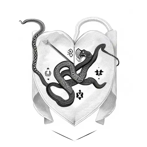 snake wrapped around a confederate flag heart, with a sword through the heart tattoo design idea