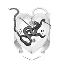 snake wrapped around a confederate flag heart, with a sword through the heart tattoo design idea