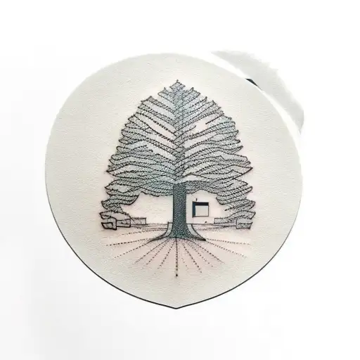 A minimalist tattoo of a cinema ticket and a tree merging into one, reflecting the client's love for movies and nature. tattoo design idea