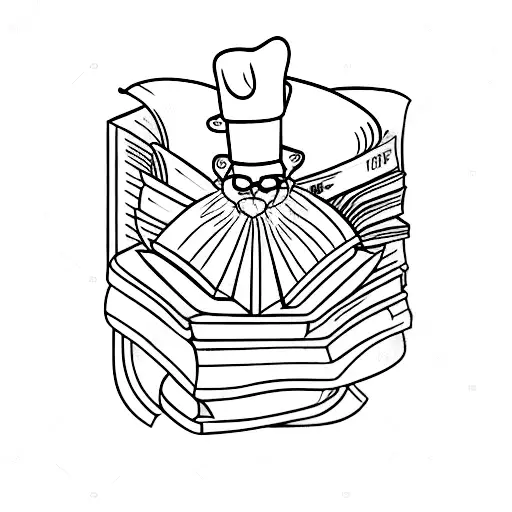 A minimalist tattoo of an open book with a chef's hat on top, combining the client's love for books and culinary arts. tattoo design idea