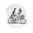 man and girl riding a bicycle tattoo design idea