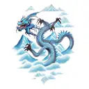 dragon surrounded by a mountain, river, kingsnake, and tree tattoo design idea