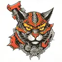 mechanical cat warrior tattoo design idea