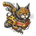 mechanical cat warrior tattoo design idea