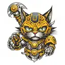mechanical cat warrior tattoo design idea