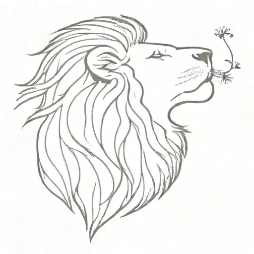 lion outline blowing dandelion tattoo design idea