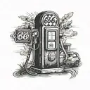 road 66 sign with gas pump integrated tattoo design idea