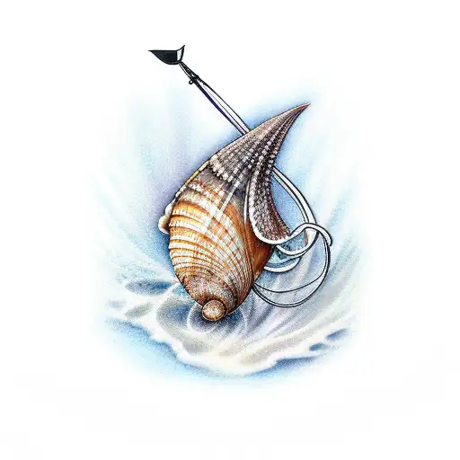 sea shell with bow and arrow tattoo design idea