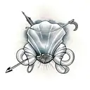 sea shell with bow and arrow tattoo design idea