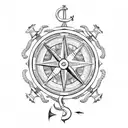 nautical compass, anchor, nautical clock and rope tattoo design idea