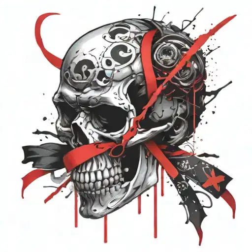 skull fuck cancer ribbon tattoo design idea