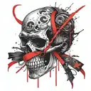 skull fuck cancer ribbon tattoo design idea