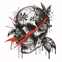 skull fuck cancer ribbon tattoo design idea