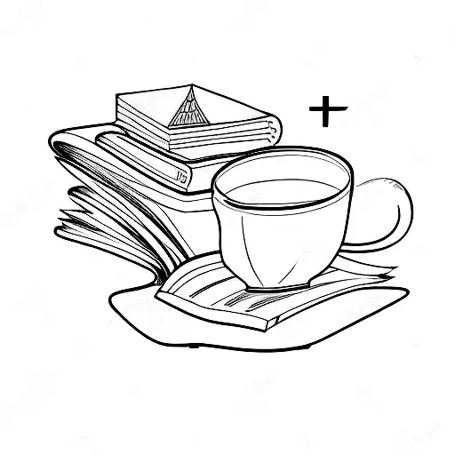 coffee mug, flying books tattoo design idea