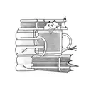 coffee mug, flying books tattoo design idea