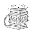 coffee mug, flying books tattoo design idea