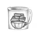 coffee mug, flying books tattoo design idea