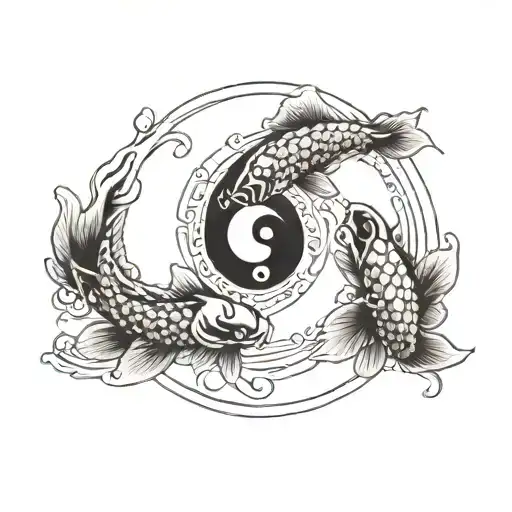Yin and Yang with two koi fishes circling around each other tattoo design idea