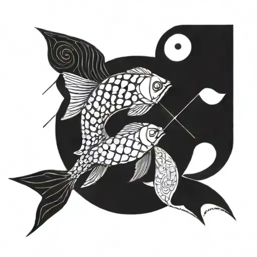 A geometric design of two fishes intertwining with a yin and yang symbol tattoo design idea