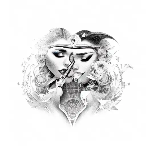 A beautiful illustration of a beautician transforming someone's appearance tattoo design idea