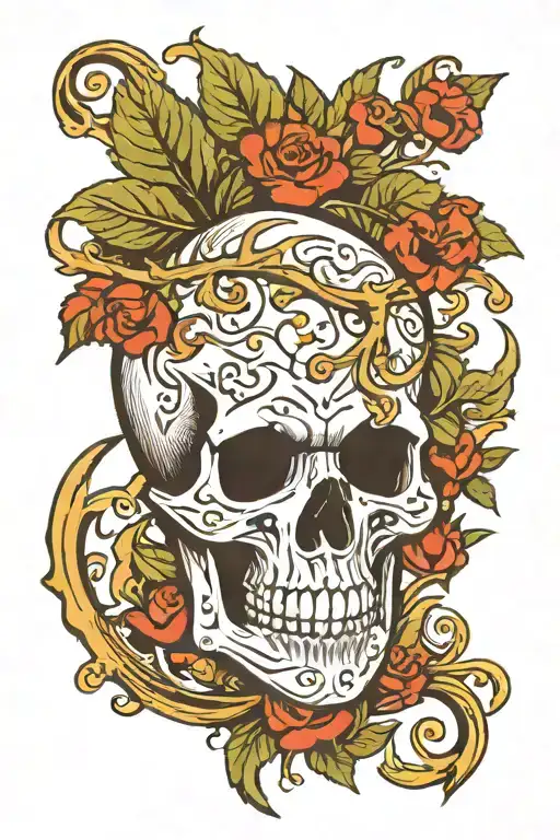 skull and thorn vine tattoo design idea